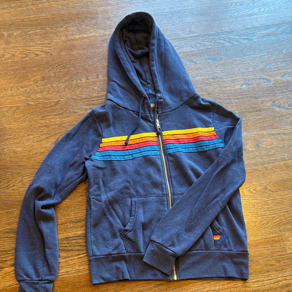 Aviator Nation Navy zip up with 5 stripe *NEVER WORN